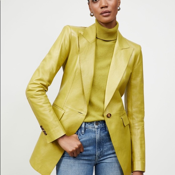 LAFAYETTE 148 Glazed Weightless Lambskin Royer Blazer In Green - Picture 2 of 9
